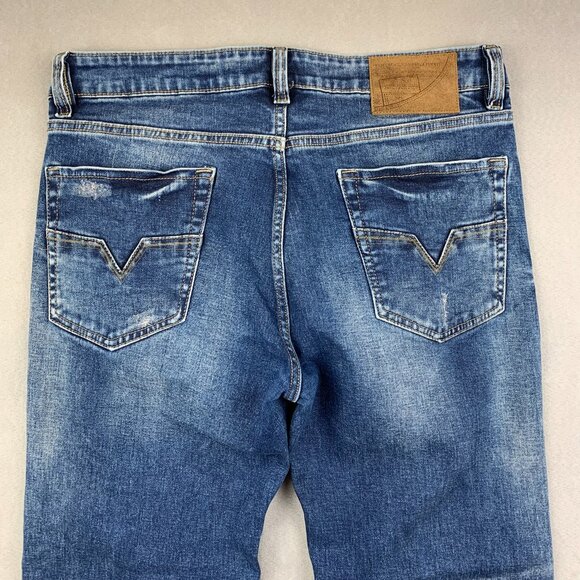 Diesel Mens Pants 32 Blue Distressed Jeans Shioner Regular Straight Italy 32x27 - Picture 13 of 15